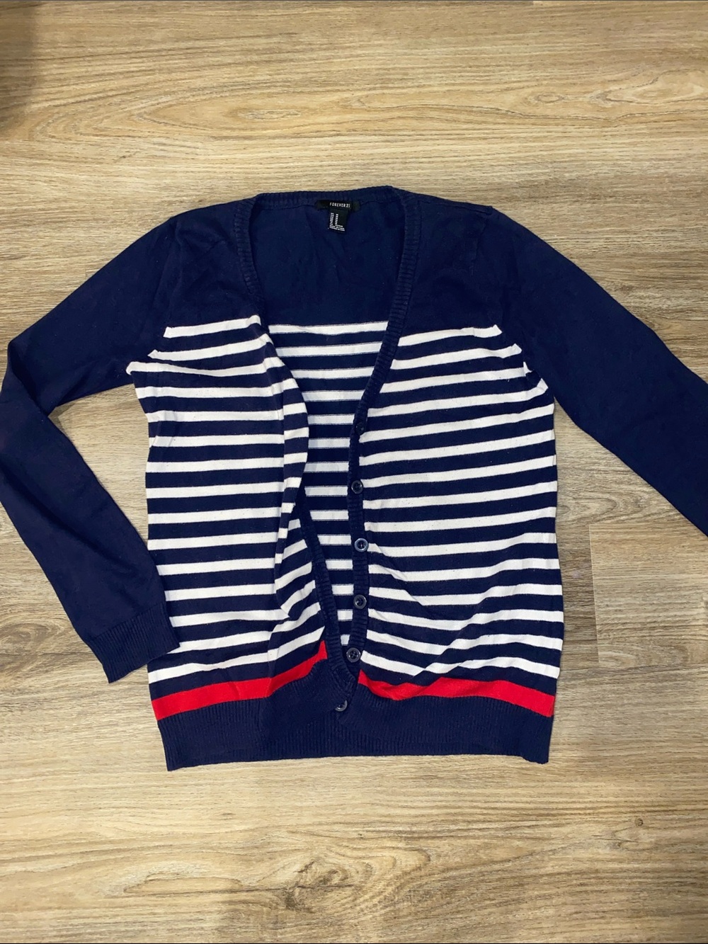 Forever 21 Navy, White & Red Striped Button-Front Cardigan